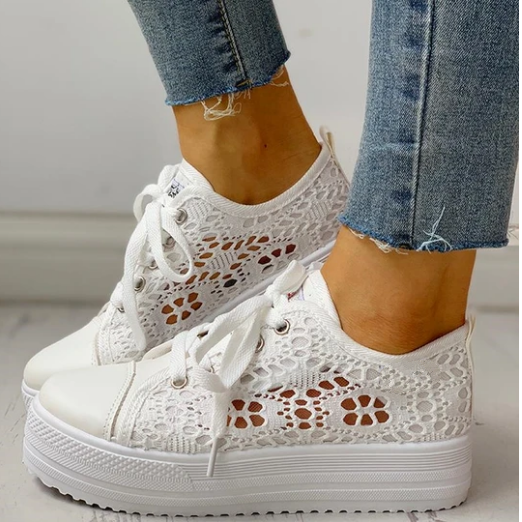 2020 New Fashion Canvas Sneakers Women's Casual Hollow Design Platform Shoes