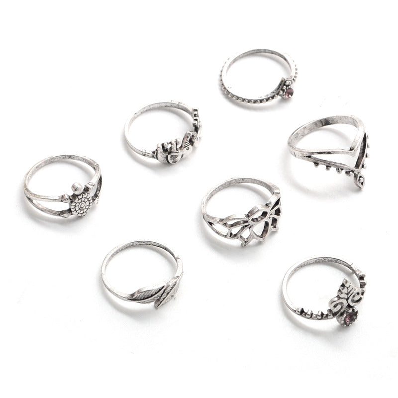 Openwork Carved Ring 7-Piece Joint Ring