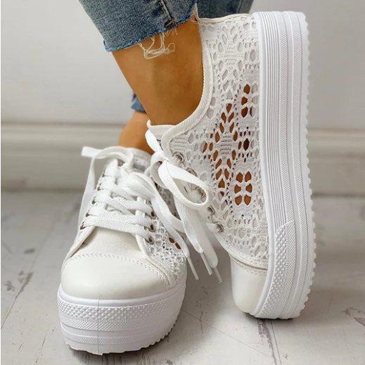 2020 New Fashion Canvas Sneakers Women's Casual Hollow Design Platform Shoes