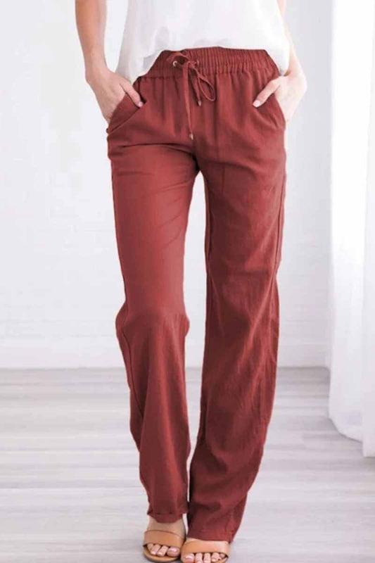 Pockets Drawstring Solid Loose Casual Fall Pants