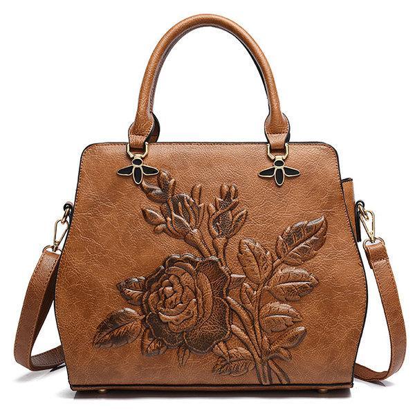 Rose Embroidery Tote Handbag Crossbody Bag