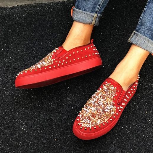 2020 New And Fashional Sneakers Women Daily Fashion Sequin Rivet Slip-on Loafers