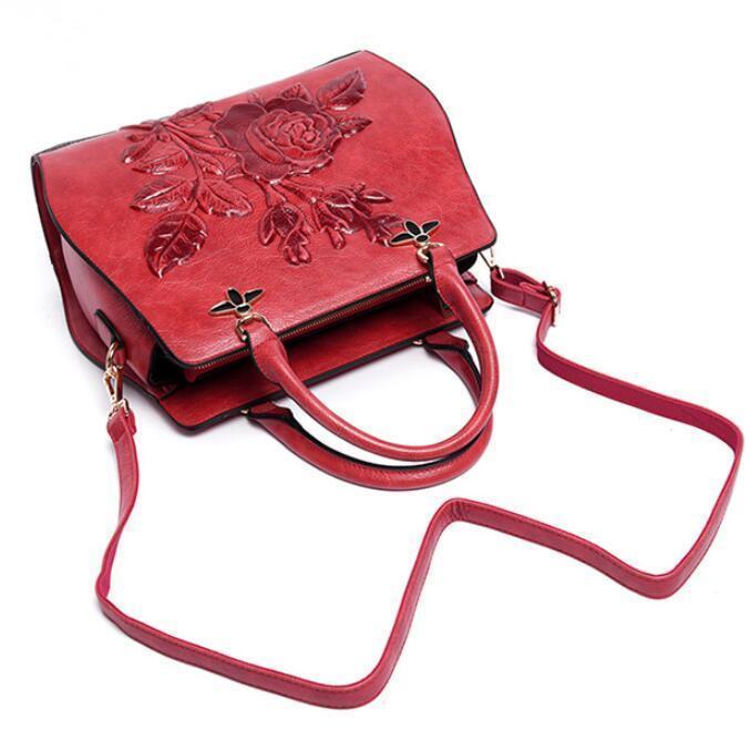 Rose Embroidery Tote Handbag Crossbody Bag