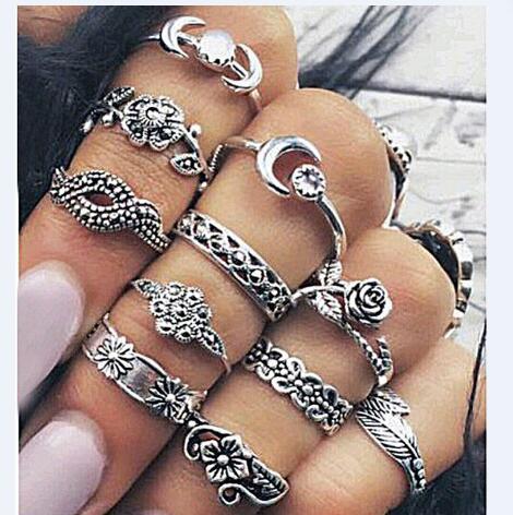 Wind Rose Set With Diamonds Carved Totem Set 11-Piece Combo Set Ring Women