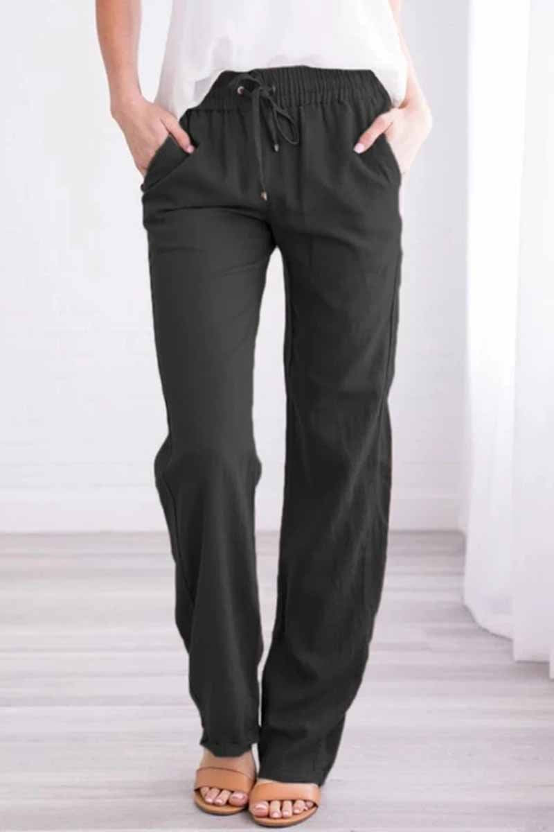 Pockets Drawstring Solid Loose Casual Fall Pants