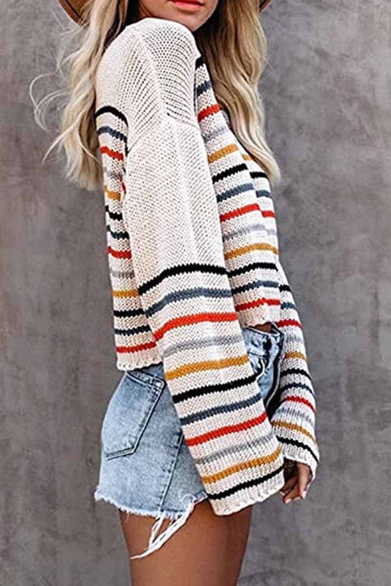 Fashion Colorful Pattern One-Neck Strapless Sweater