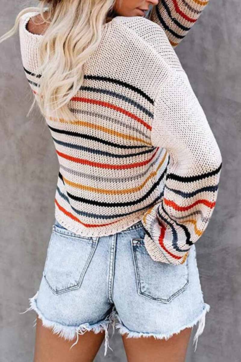 Fashion Colorful Pattern One-Neck Strapless Sweater