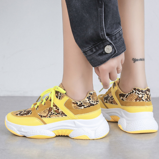 2020 New Woman Snakeskin Pattern Chunky Sneakers