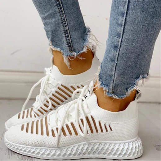 2020 New And Fashional Women's Net Surface Breathable Lace-Up Hollow Out Sneakers