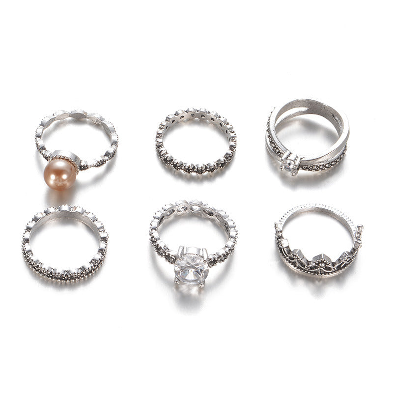 Zircon Stone Ring Set 6 Piece Ring Set White Stone Ring