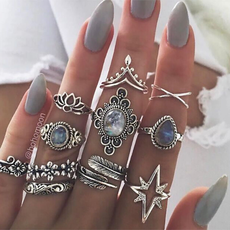 Diamond Carved Star Sky Gem 11 Piece Set Ring