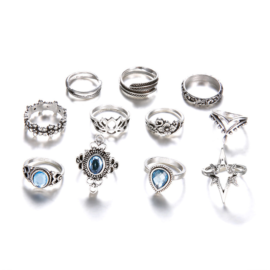 Diamond Carved Star Sky Gem 11 Piece Set Ring