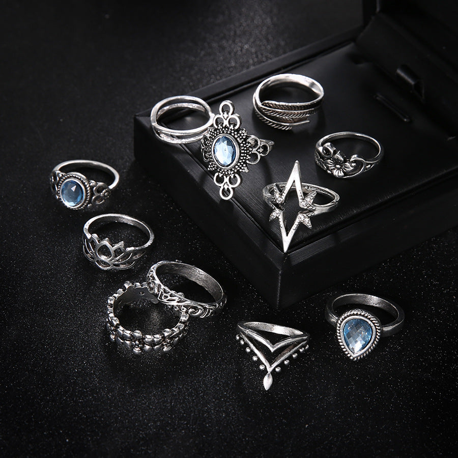 Diamond Carved Star Sky Gem 11 Piece Set Ring