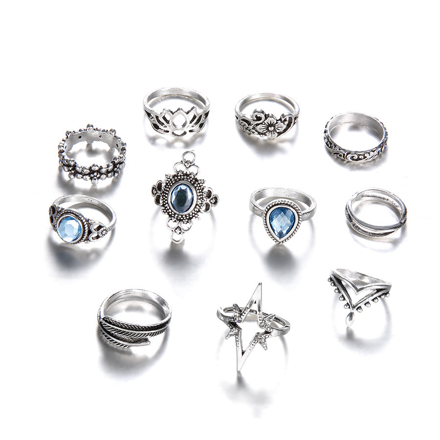 Diamond Carved Star Sky Gem 11 Piece Set Ring