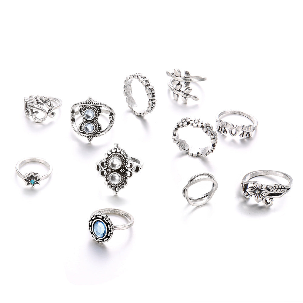 11-Piece Elephant Lotus Set Ring