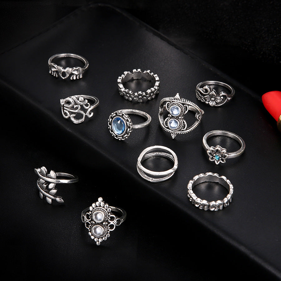 11-Piece Elephant Lotus Set Ring