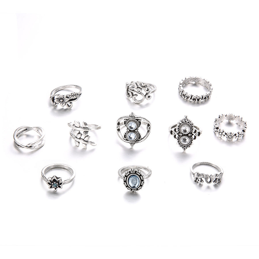 11-Piece Elephant Lotus Set Ring