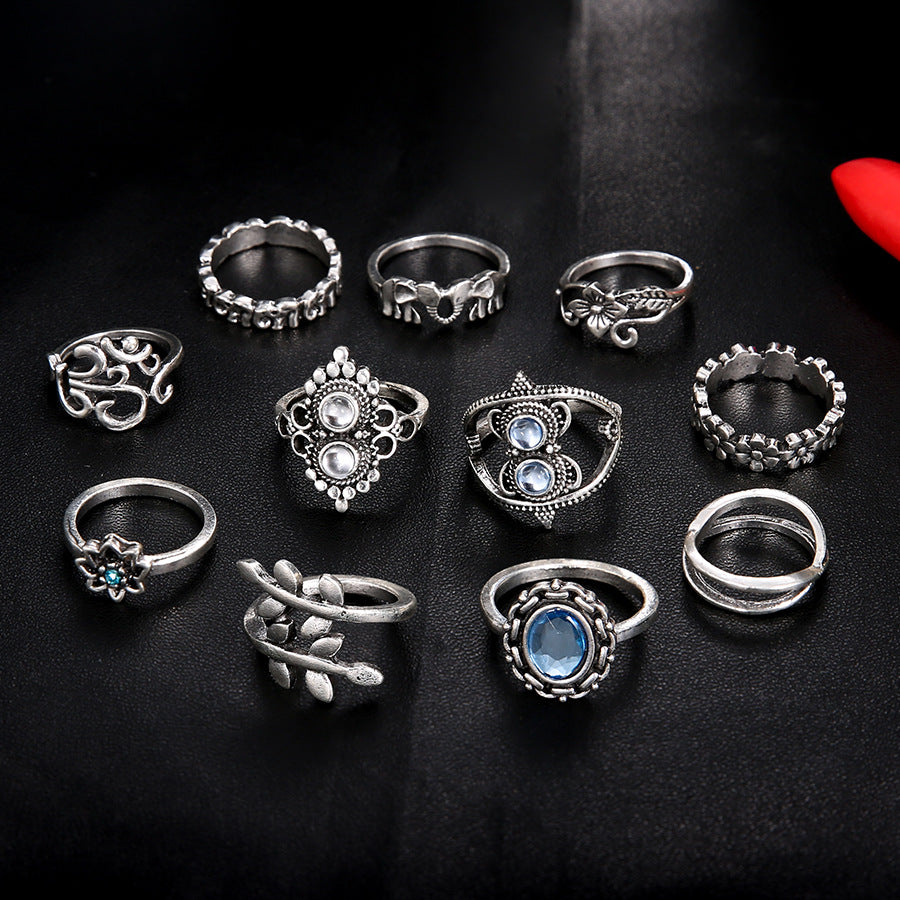 11-Piece Elephant Lotus Set Ring