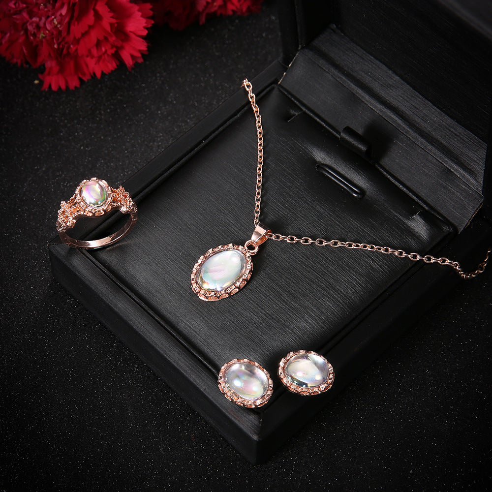 Dazzling Jewel Trend Jewelry Combination Set Necklace Earrings Ring Set