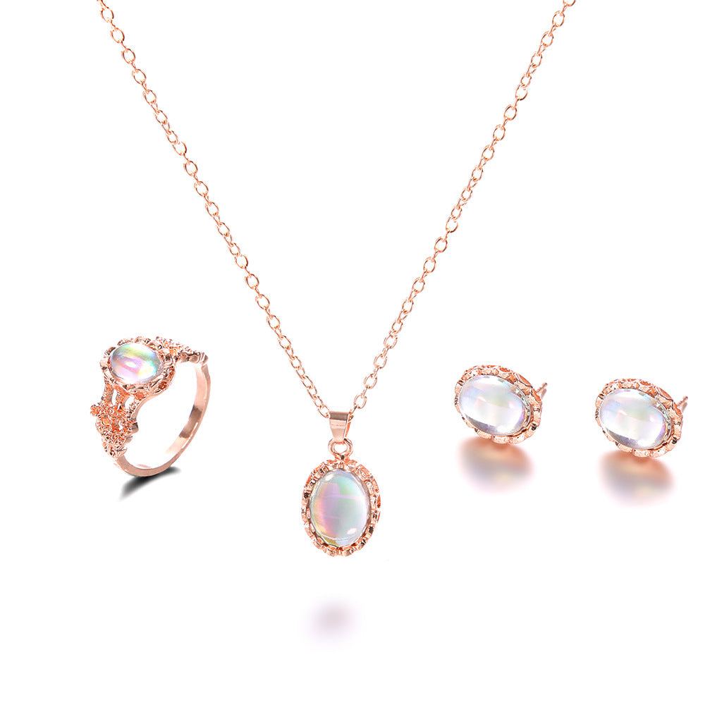 Dazzling Jewel Trend Jewelry Combination Set Necklace Earrings Ring Set