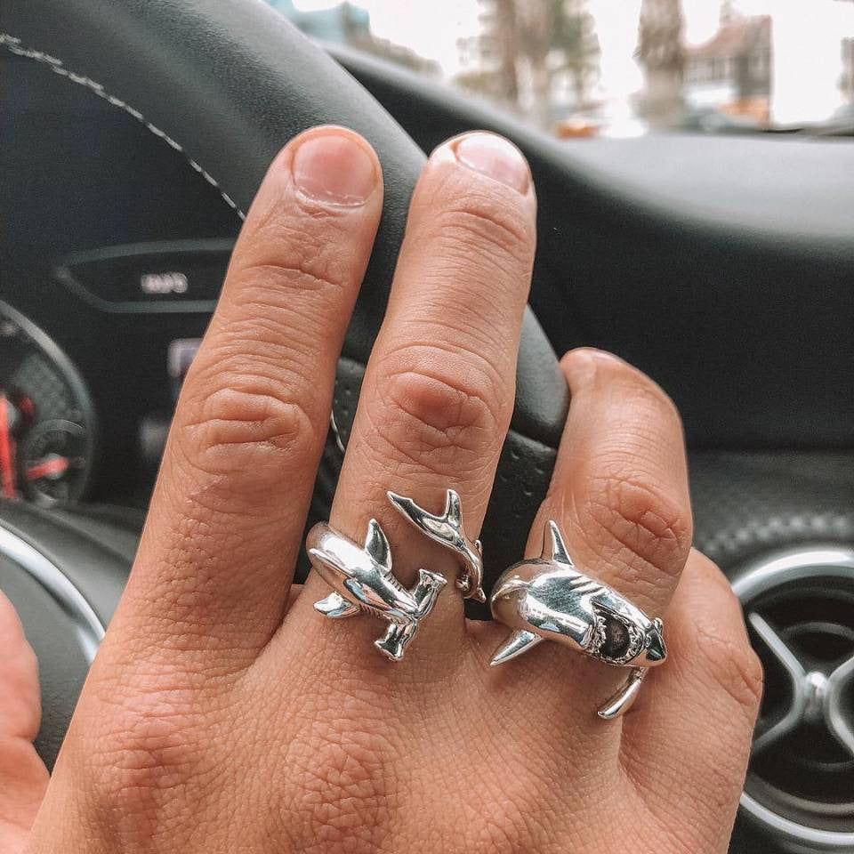 Simple Great White Shark Bibun Shark Open Alloy Set Women'S Ring