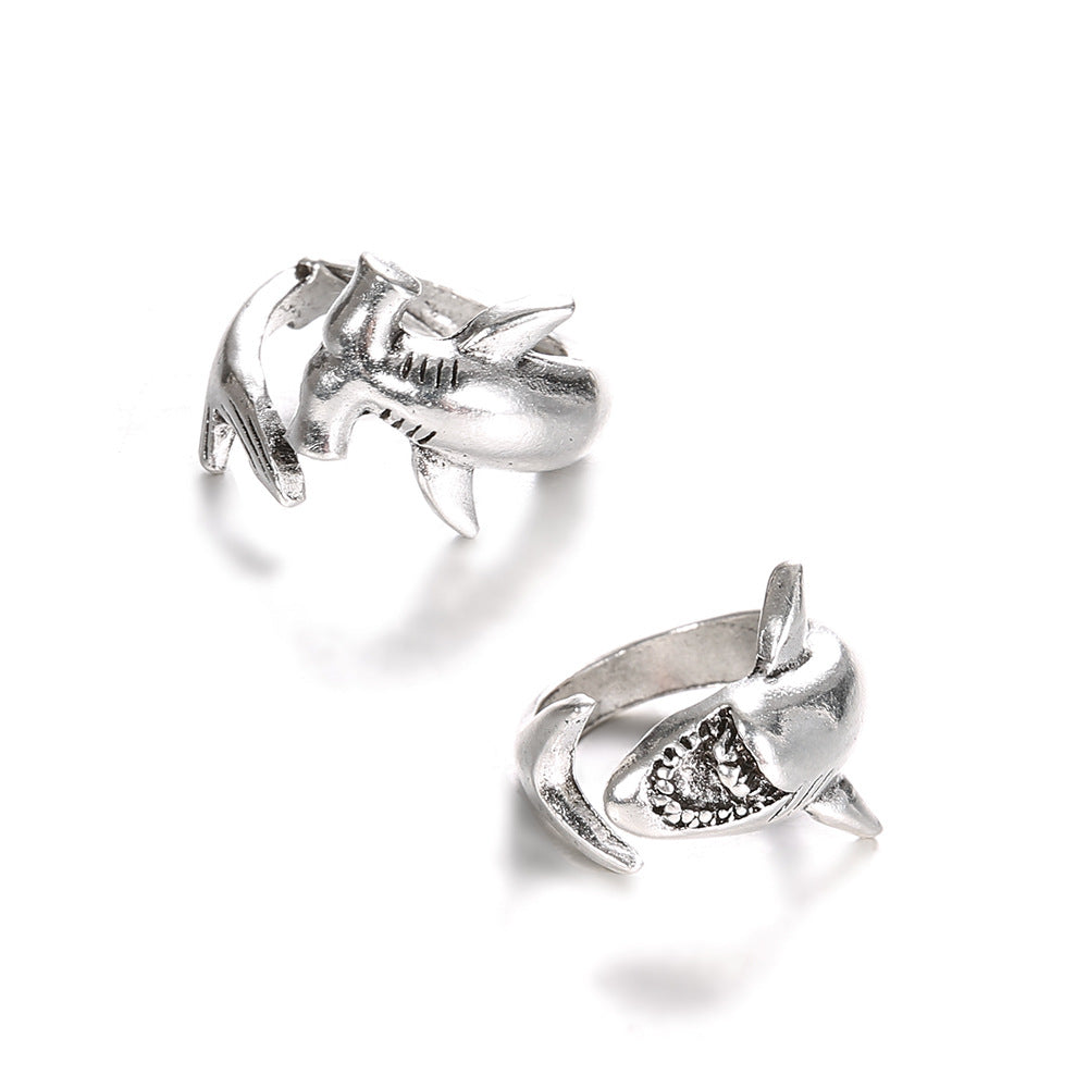 Simple Great White Shark Bibun Shark Open Alloy Set Women'S Ring