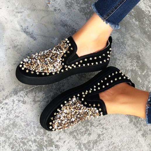 2020 New And Fashional Sneakers Women Daily Fashion Sequin Rivet Slip-on Loafers