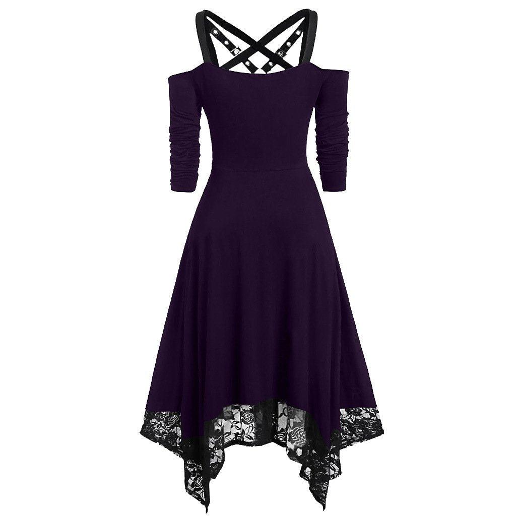 Irregular Lace Hem Mid Sleeve Dress