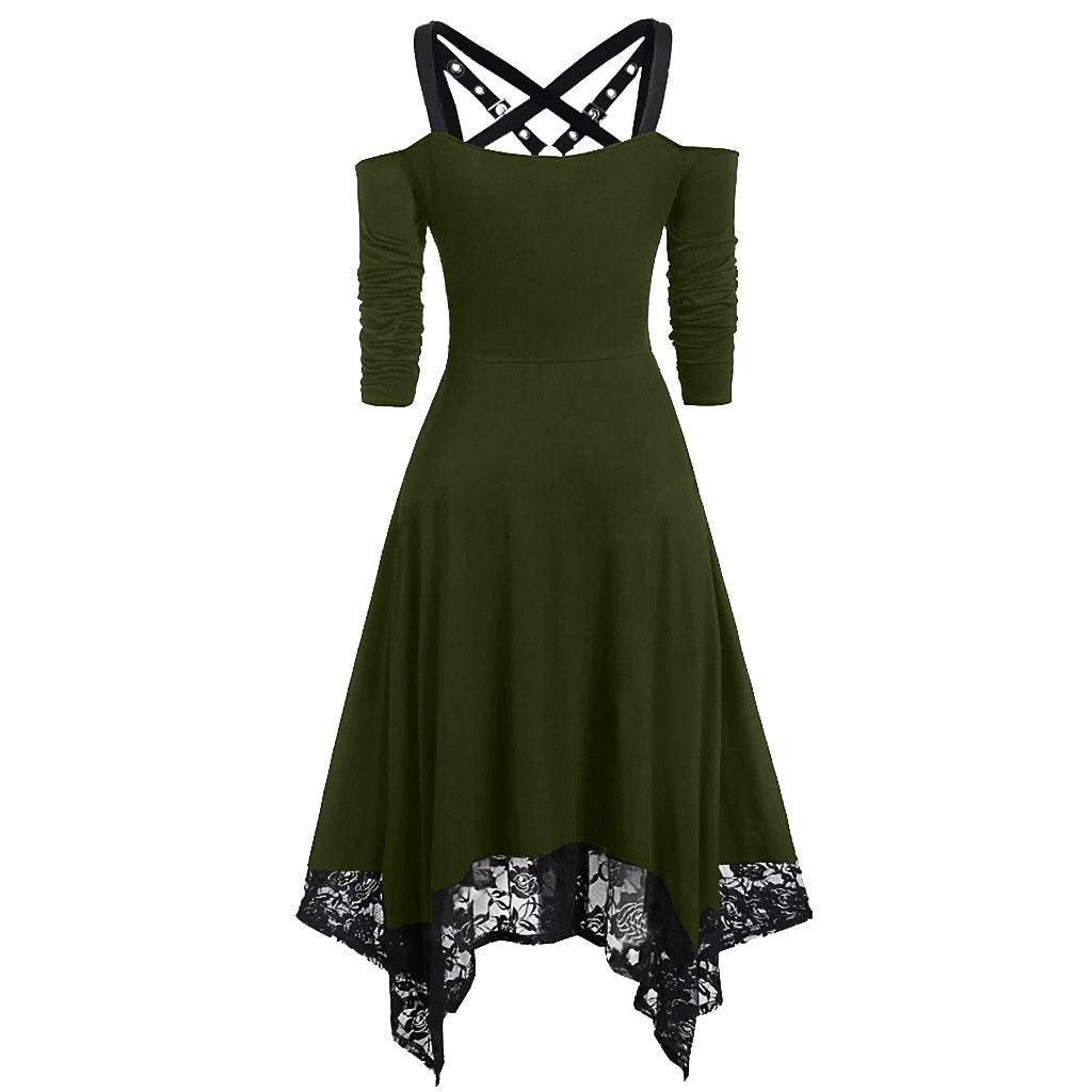 Irregular Lace Hem Mid Sleeve Dress