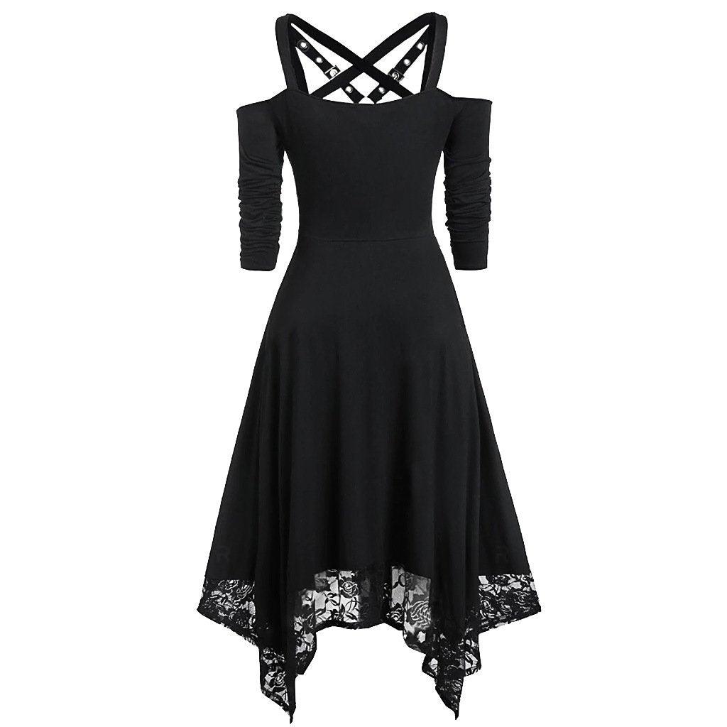 Irregular Lace Hem Mid Sleeve Dress