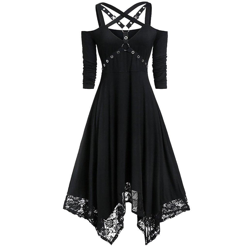 Irregular Lace Hem Mid Sleeve Dress