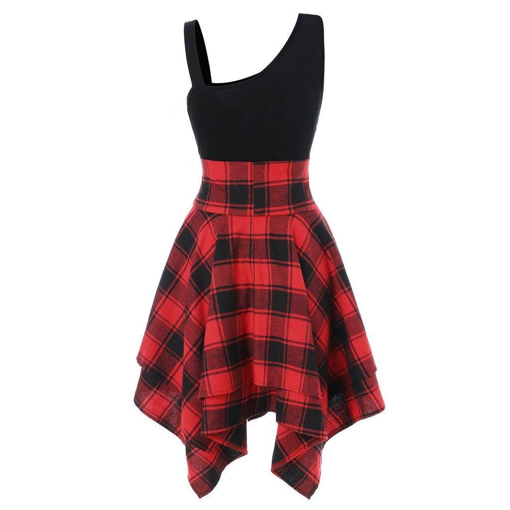 Plaid Lace Up Waist Irregular Dress