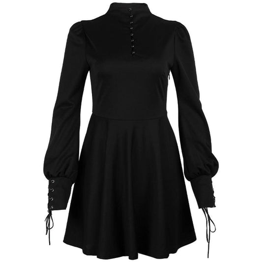 Button Line A-line Pleated Dress