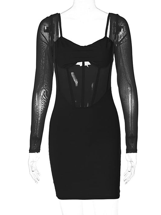 Fade To Black Mesh Fishbone Dress