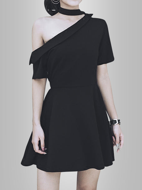 Leaking Shoulder Dark Dress