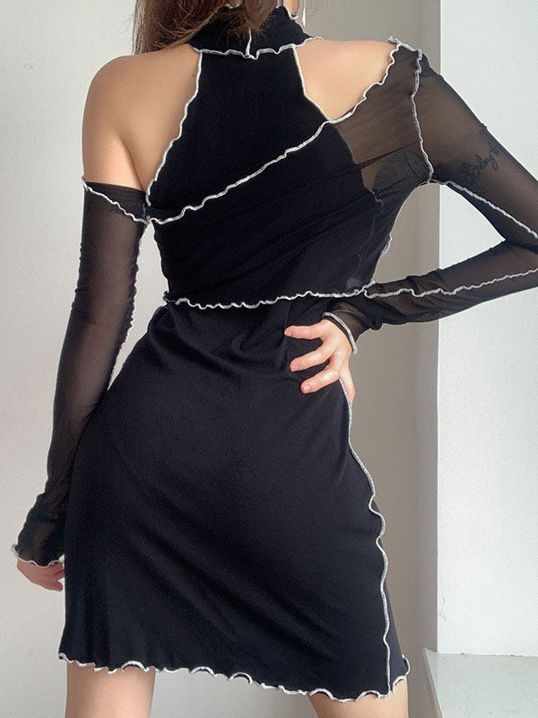 Asymmetric Two Piece High Neck Split Dress