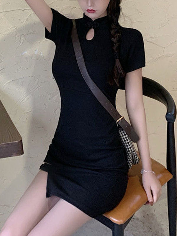 Hollow Out Front Belt Leg Split Side Dress