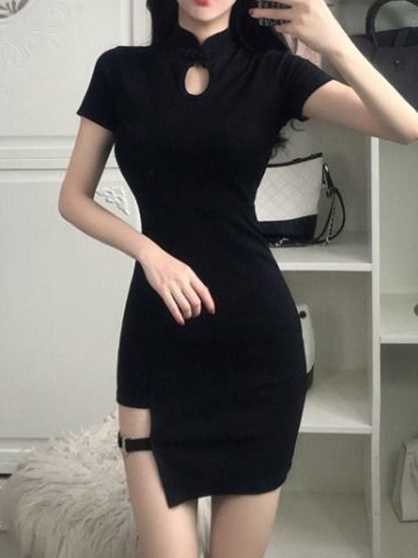 Hollow Out Front Belt Leg Split Side Dress