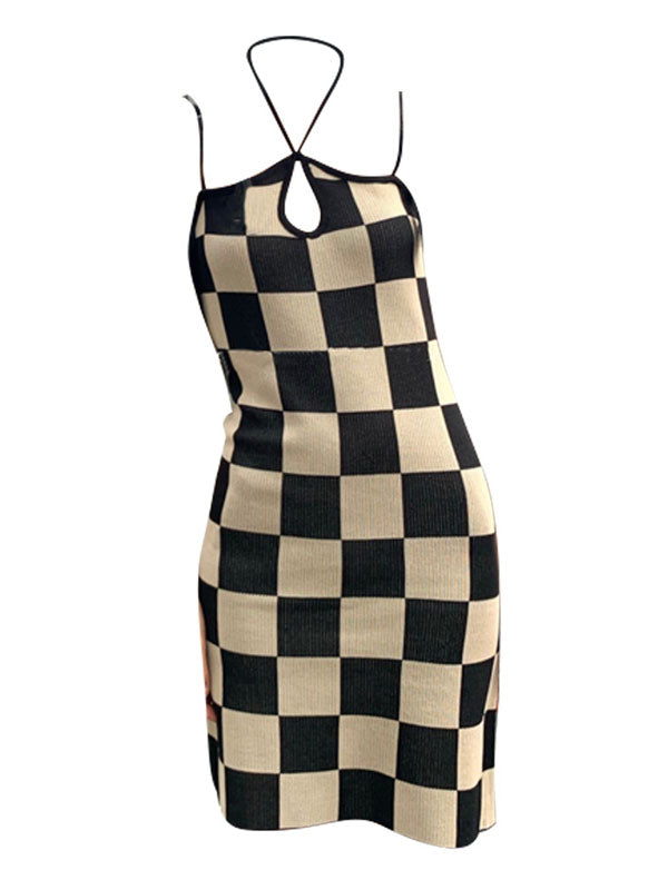 Checkerboard Suspender Bodycon dress