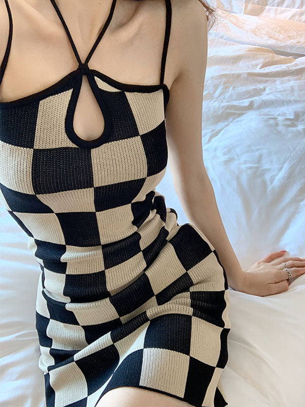 Checkerboard Suspender Bodycon dress