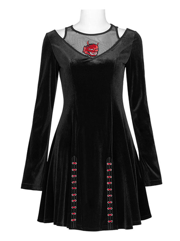 Punk Black Embroidery Velvet Dress