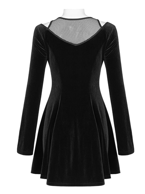 Punk Black Embroidery Velvet Dress