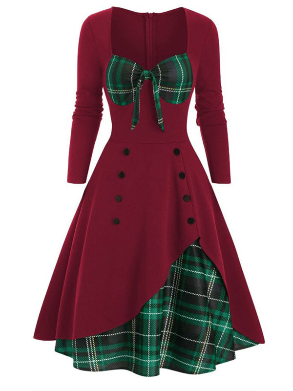 Plaid Patchwork Swing Dress