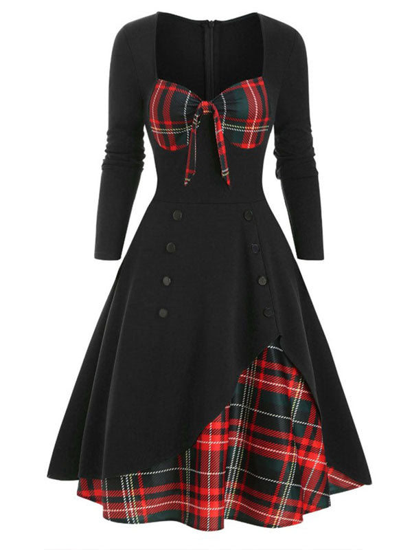 Plaid Patchwork Swing Dress