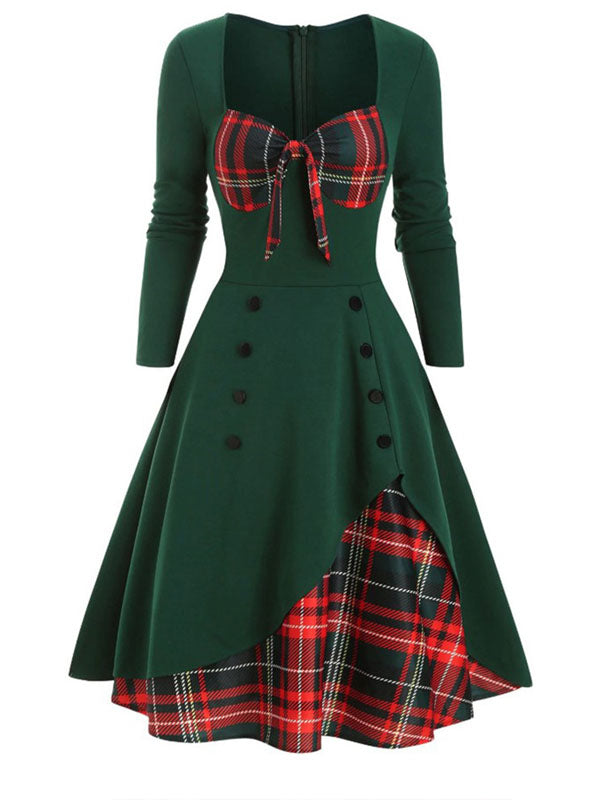 Plaid Patchwork Swing Dress