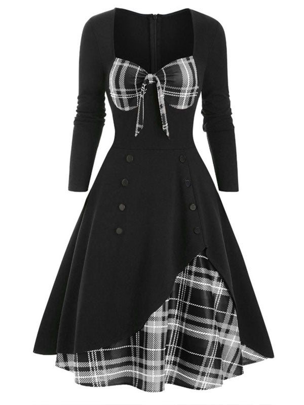 Plaid Patchwork Swing Dress