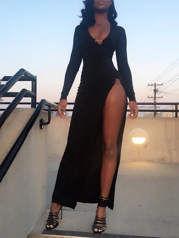 High Slit Black Maxi Dress