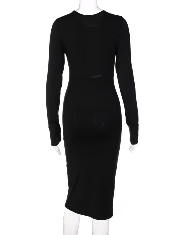 Hollow Out Front Black Dress