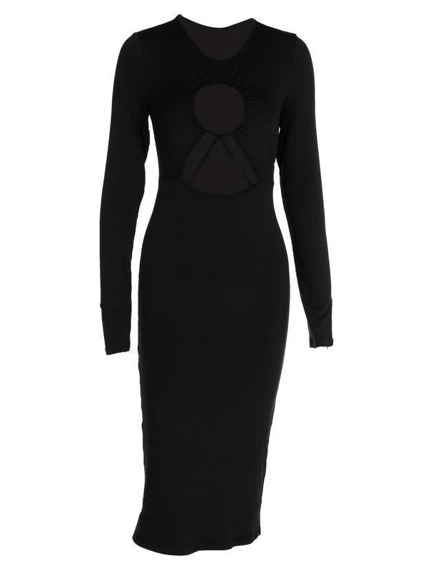 Hollow Out Front Black Dress