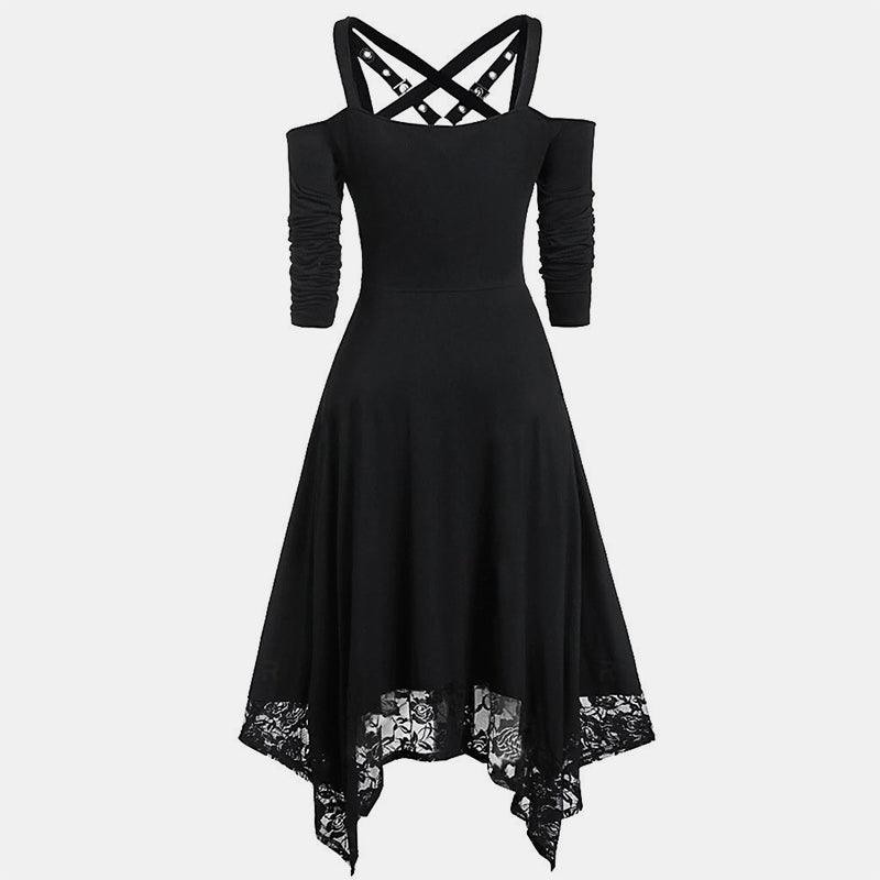 Irregular Lace Hem Mid Sleeve Dress